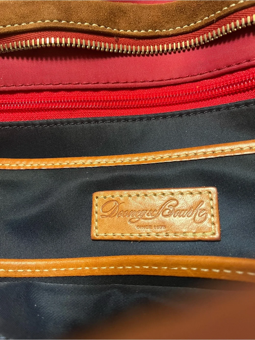 Dooney & Bourke Crimson Red Nylon Tote with Cognac Leather Trim